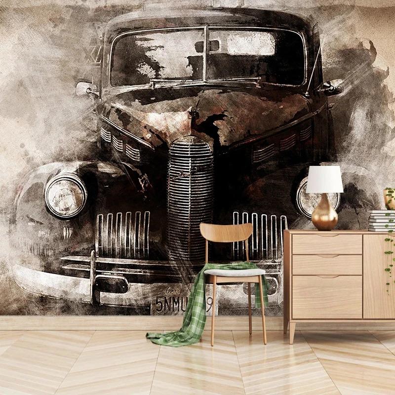Custom 3D Wall Murals Wallpaper Retro Nostalgic Classic Car Mural Study Living Room Bedroom Backdrop Home Decor Papel De Parede