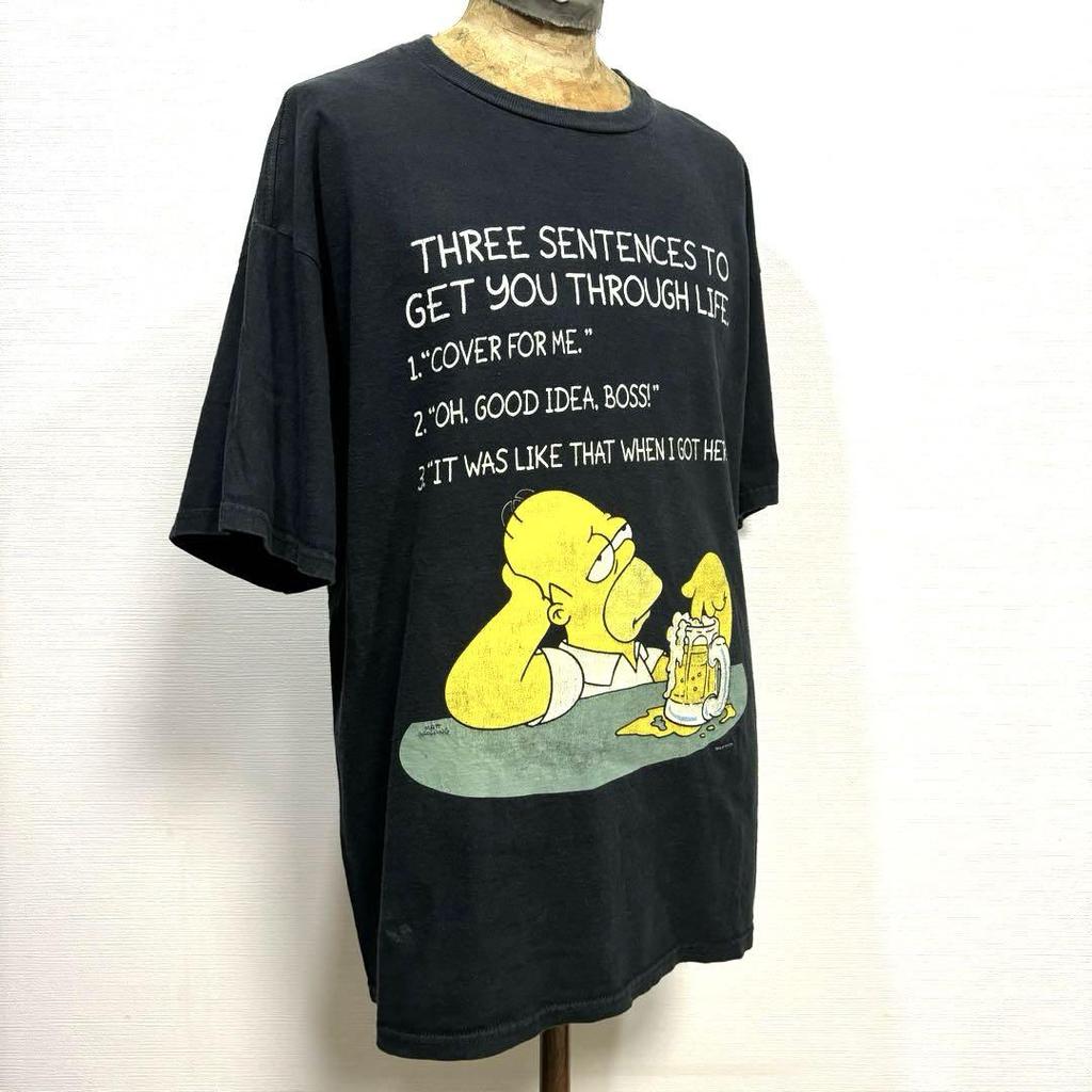 [USED] Rare 90s Simpsons T-shirt, size XL, black, anime, message, vintage