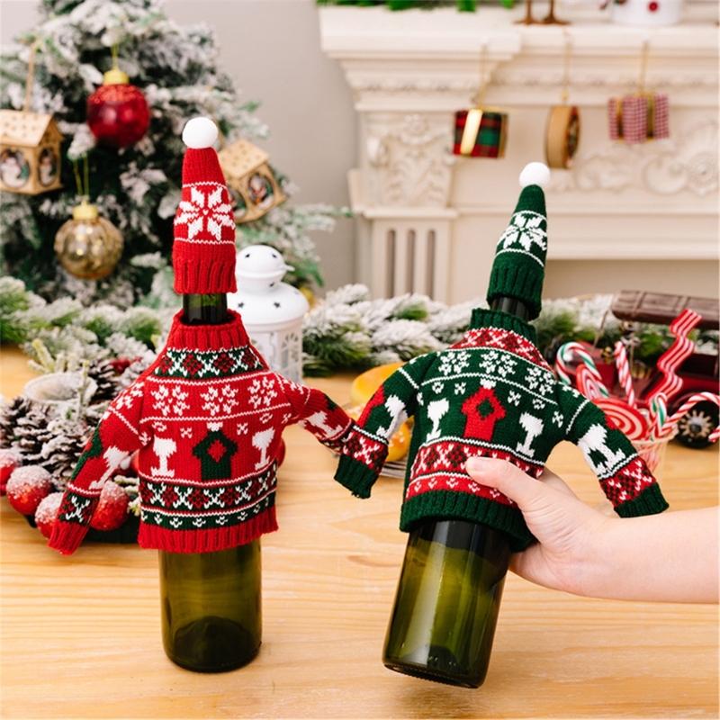 Christmas Decorations Wine Bottle Cover Knitted Wine Bottle Bag Christmas Party Ornaments