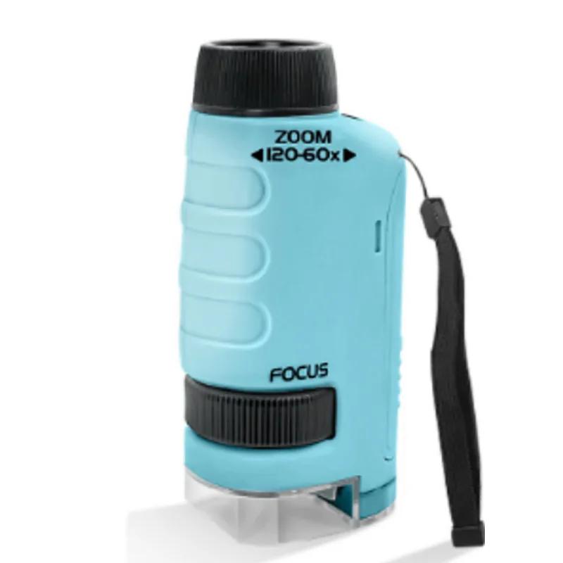 Håndholdt Mikroskop Mini Lommemikroskopsett 60-120x Lab Mikroskop Zoomhjul Justerbart med LED for Barn Pedagogisk