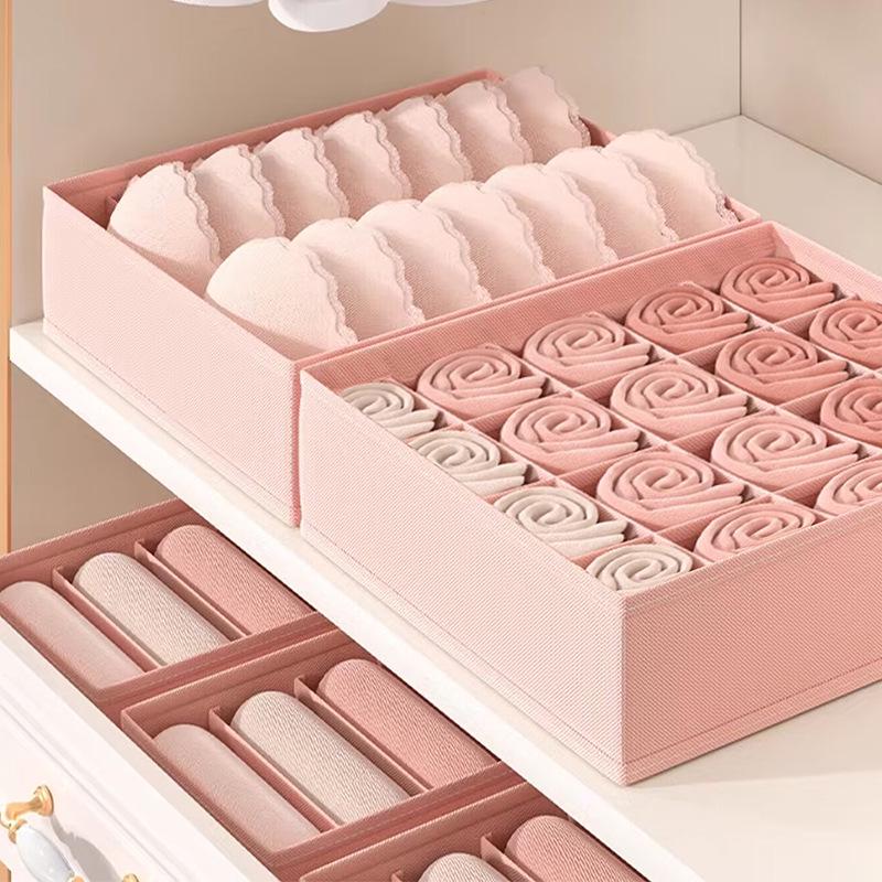 

Органайзер для хранения нижнего белья три в одном для ящиков: Разделенный ящик для носков, бюстгальтеров, гардероба. 6 Compartments розовый