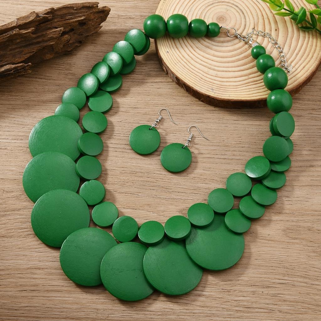 Gioielli Africani Bohemien Colorati Geometrici Rotondi Perline di Legno Collana di Perline Fatta a Mano E Orecchini Accessori da Festa da Donna
