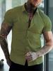 Men's Slim Fit Solid Color Short Sleeve Cardigan Shirt - Casual European and American Teen Style
