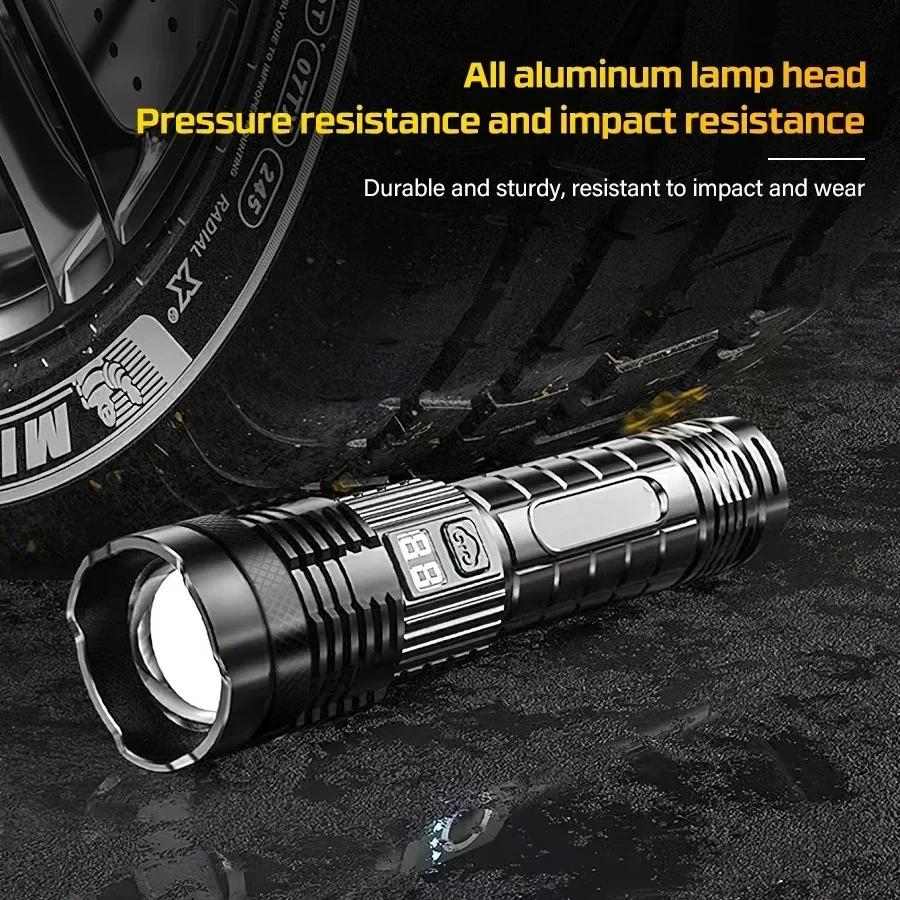 1200LM Super Bright Zoom LED Flashlight 5 Modes USB Rechargeable Tactical Lantern Outdoor Camping Fishing Torch With Power Bank