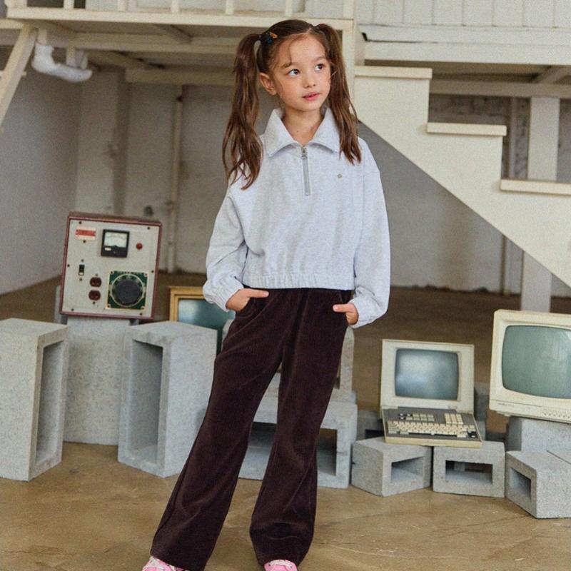  Olivan  Simple Logo Half Zip Up Crop Sweatshirt  Melange 