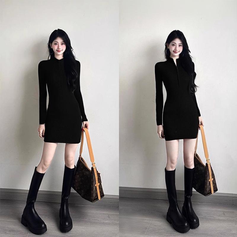 

Women s Slim Fit Black Bodycon Dress - Autumn/Winter 2025 Collection: Elegant Short Skirt for Mature Women XL