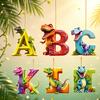 Creative Christmas Stocking Stuffers 26 Letters Cartoon Dinosaur Advent Calendar, 2D Acrylic Dino Figures Countdown Calendar with Pendants Ornaments,