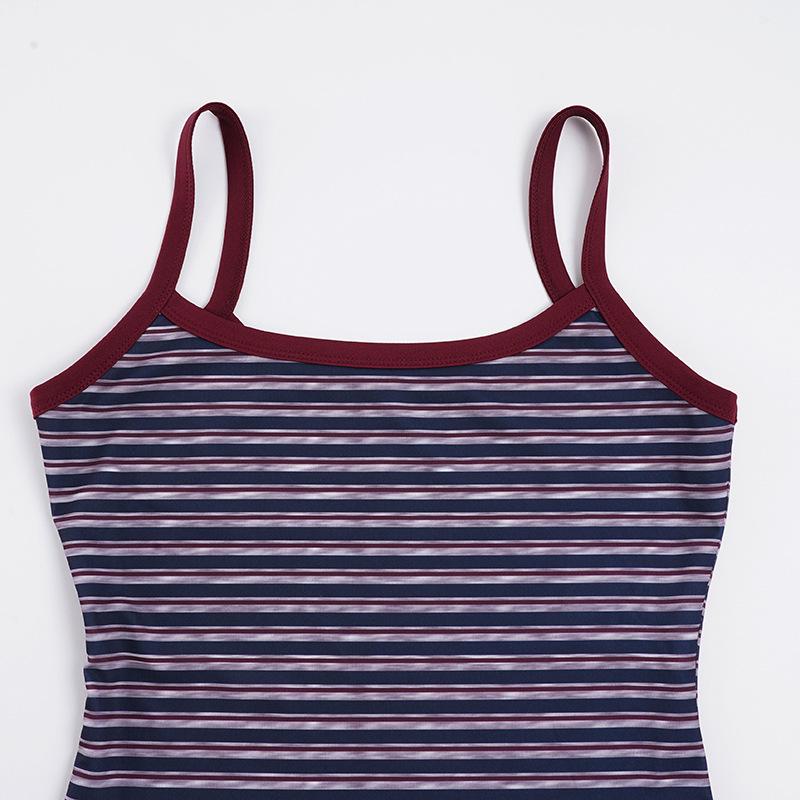 BM Style European & American Slim Crop Top & Shorts Set – Striped Camisole & Shorts for Women