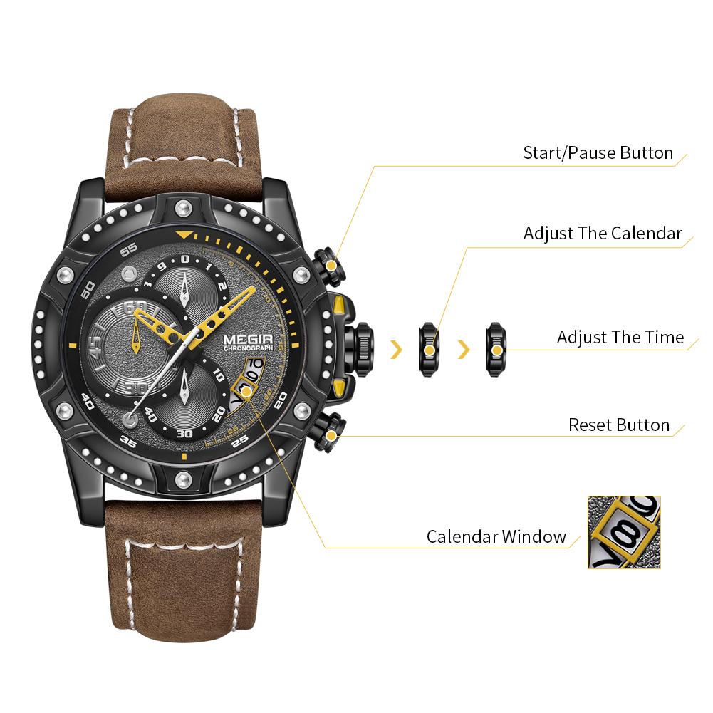 Megir Herreklokker Toppmerke Luksus Armbåndsur Mann Mote Vanntett Kronograf Sportsklokker Quartz Armbåndsur Reloj Hombre