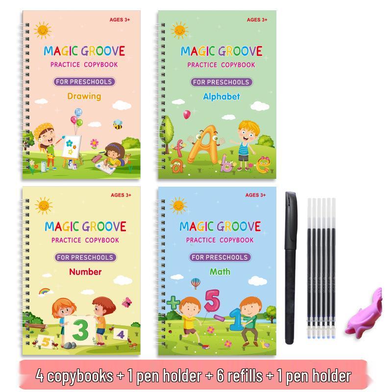 English Calligraphy Practice Book for Children: Reusable Magic Traceable Grooved Drawing Pad