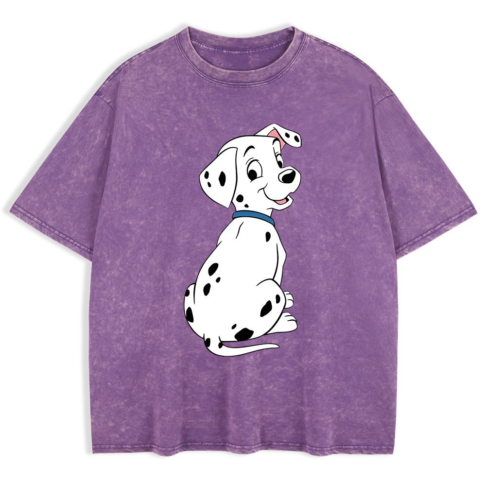 Dalmatian Puppy Printing Washed T-Shirts Mens Cotton Oversized T Shirt Summer Street Short Sleeve Tops O-Neck Clothes