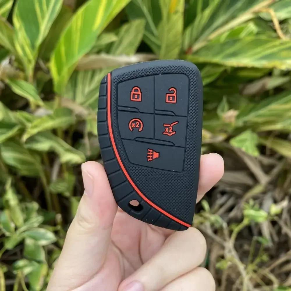 For Buick Envision S Plus Chevrolet Suburban Tahoe GMC Yukon Sierra 1500 Denali 5 Buttons Silicone Car Key Cover Case Keychain