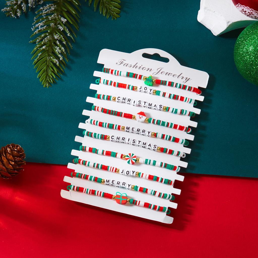 10Pcs/Set Colorful Soft Clay Beads Christmas Tree Santa Claus Beaded Bracelet Set For Women Stackable Bangle Handmade Party