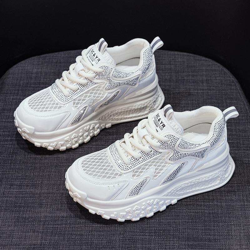 Popular Little White Shoes Women's 2025 Summer New Mesh Breathable Light Casual Fashion Small Thick Sole Heightening Women's Shoes