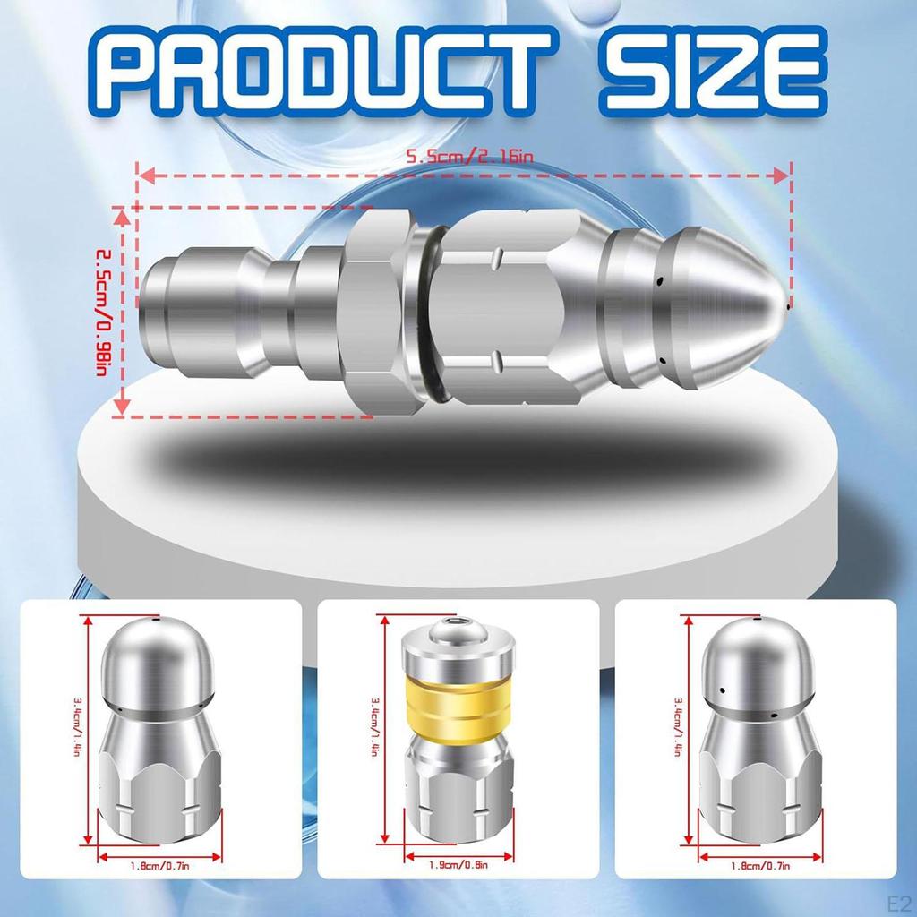 5 Pieces Sewer Jetter Nozzle Jet Compact Mini,Heavy Duty,Portable Rotating Button Nose