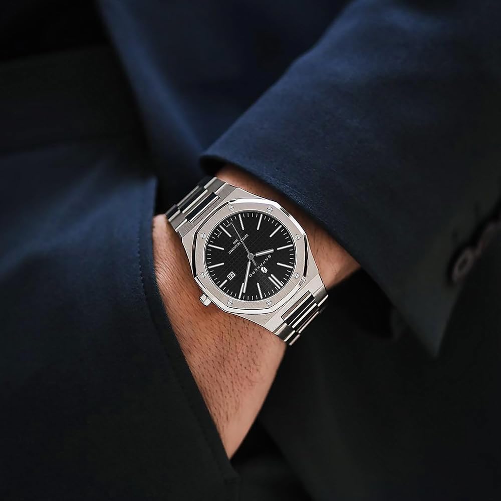 SAPPHERO Men's Octagonal Stainless Steel Waterproof Luminous Wrist Watch Analog Quartz Date Dress Business Casual Gift