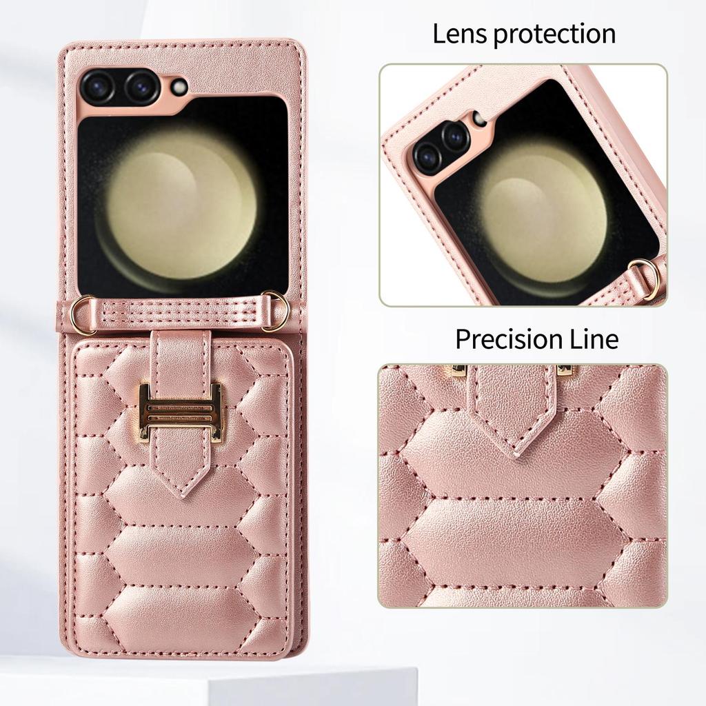 Z FLIP5 Small Diamond Color Matching Crossbody Phone Case with Card Holder.