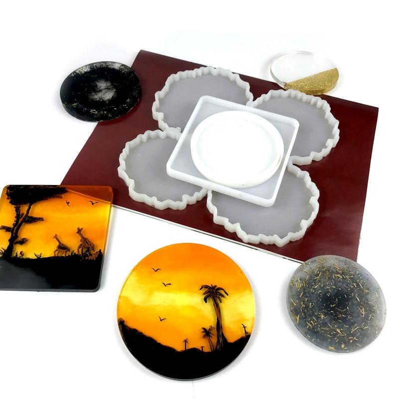 Resin Coaster Mold 5Pcs Silicone Moulds for Resin Casting,Agate Coaster Epoxy Molds Epoxy Resin Casting Mould Home Decor
