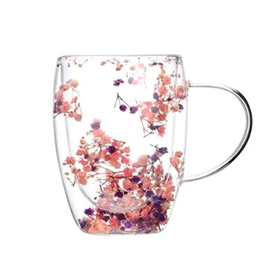 Kreatives Echtblumen Doppelglas Hohes Erscheinungsbild Voller Stern Trockenblume Milchkaffee Glas 350Ml Haushaltsbecher