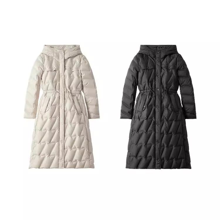 Korean version of the new fashionable thickened down jacket for women's medium and long models, over the knee, lengthened waist and thin warm jacket
