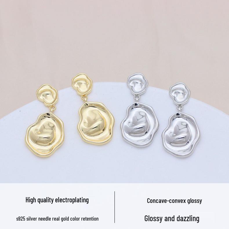 Geometric Irregular Concave-Convex Earrings: Simple, Fashionable Studs with S925 Silver Needle and Real Gold Color Retention