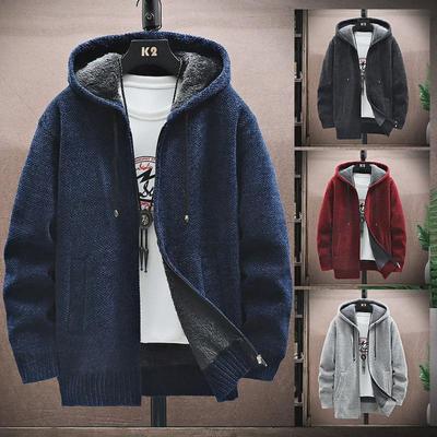 Korean Style Men's Cozy Hooded Sweater Cardigan: Warm, Versatile, Plus Velvet, Thickened for Autumn and Winter