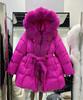 European winter new fur fox fur collar down jacket women's medium and long lace-up waist thickened coat
