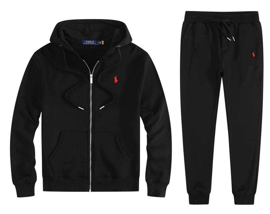 Mångsidigt gränsöverskridande set med pikétröja och huva, med broderad hästlogotyp, huva, kofta, plus sammetsfodrad fritidsjacka för män