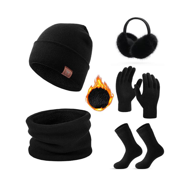 Hat Scarf Gloves Socks Four Piece Set Plus Velvet Thickened Adult Winter Warm Knitted Hat Set
