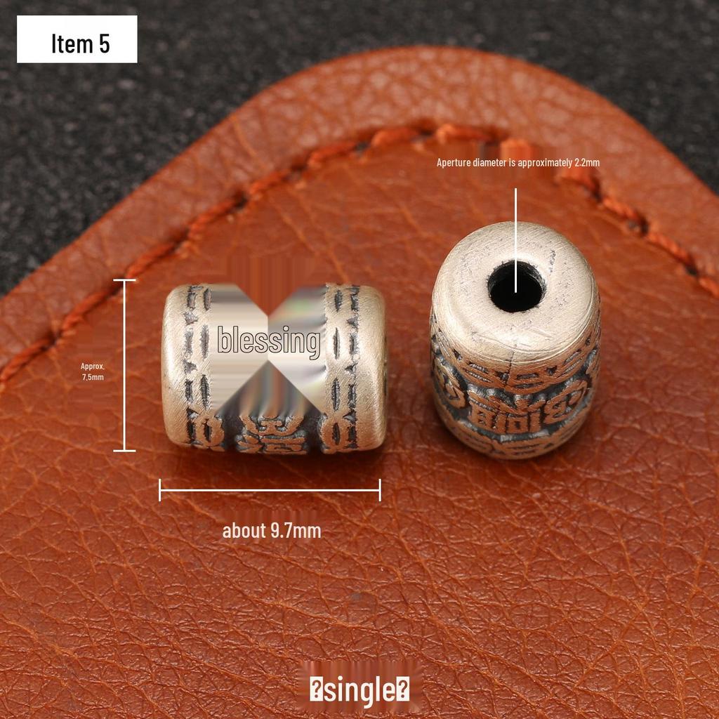 Ethnic-Style Sterling Silver S999 Fu Character Spacer Beads: Retro Barrel Ruyi Beads for DIY Lucky Silver Jewelry