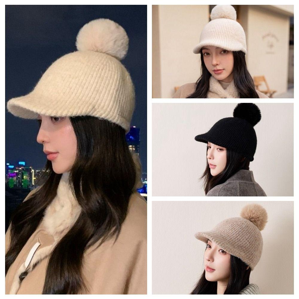 Windproof Knitted Baseball Cap Solid Color Ear Protection Hat Fashion Warm Wool Cap  Women