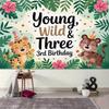 2D Young Wild & Three 3rd Birthday Backdrop Jungle Tiger Safari Photography Background Cloth