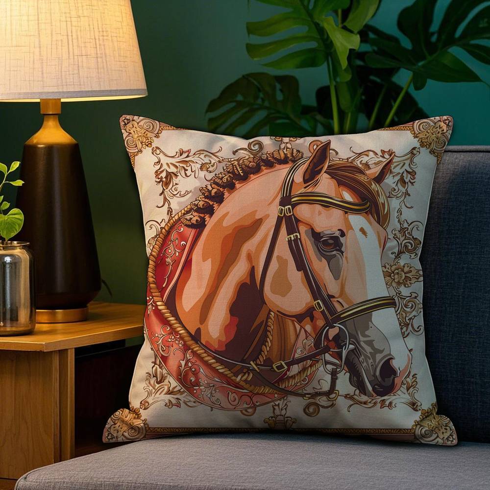 Home Decor Exotic Horse & Palace Pattern Pillow Covers Pattern Cushion Cover Suitable for Sofa Bedroom Car Pillow Cover