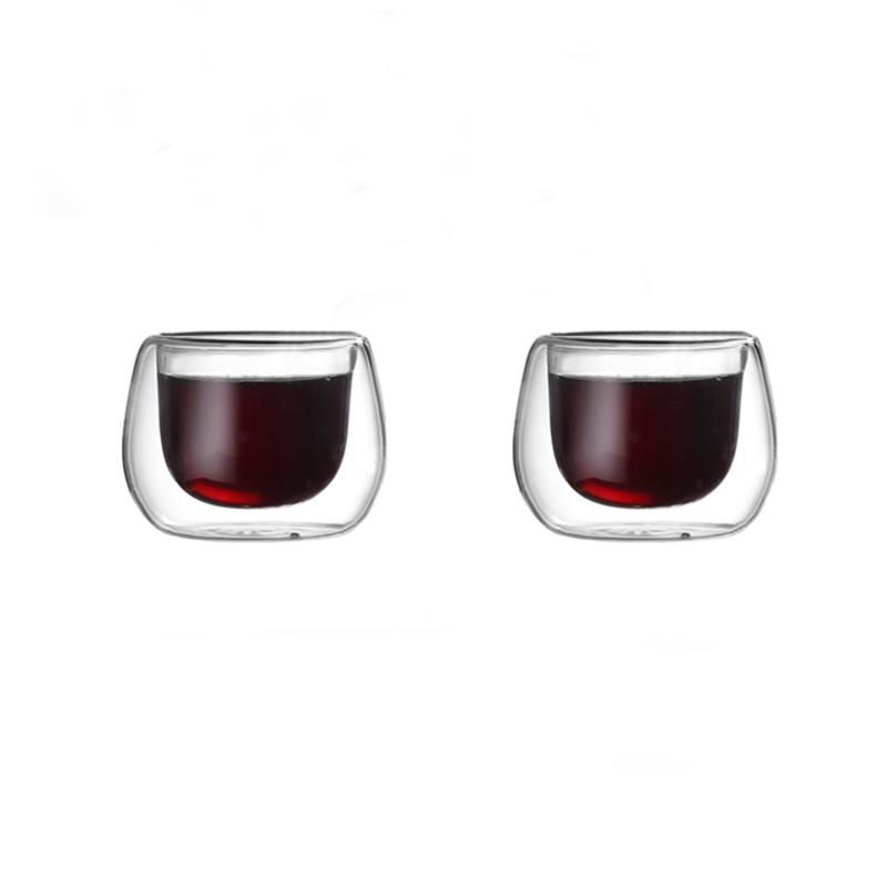 2pcs Set 50ml Insulated Glass Cup Transparent Espresso Foreign Wine Vodka Liquor Glasses Creative Double Layer Kung Fu Tea Mug