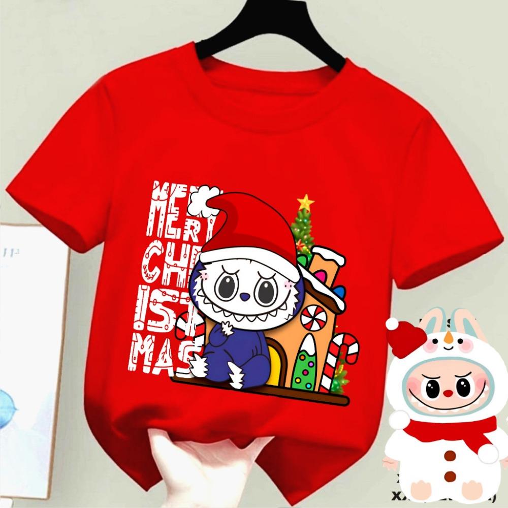 

Hot Selling Merry Christmas Women s T-shirt Cute Christmas Labubu Printed Christmas T-shirt Fashion Couple Set Short Sleeve M