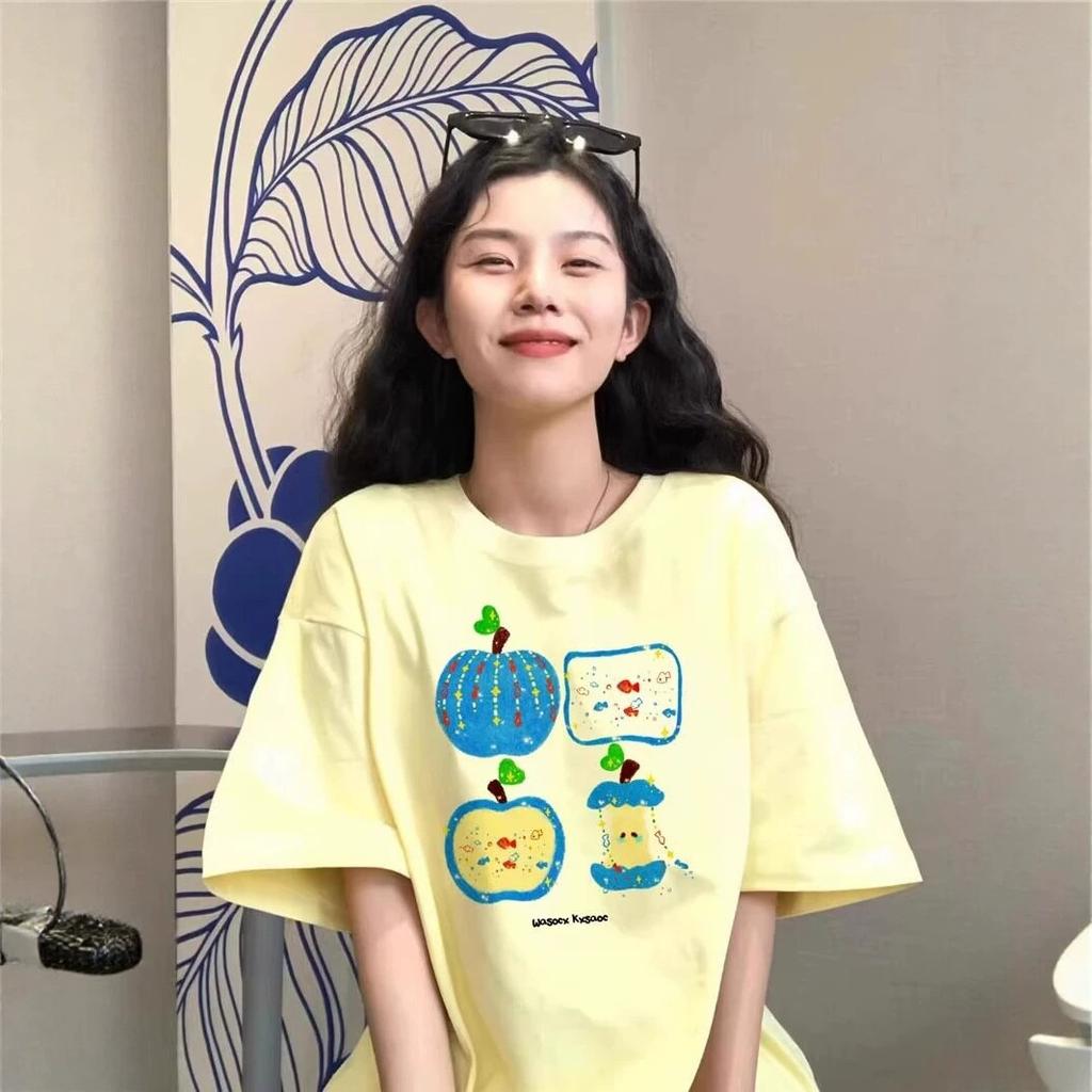 Milk Yellow Cotton Short-sleeved T-shirt Women's New Summer American Loose Niche Design Half-sleeved Top Ins
