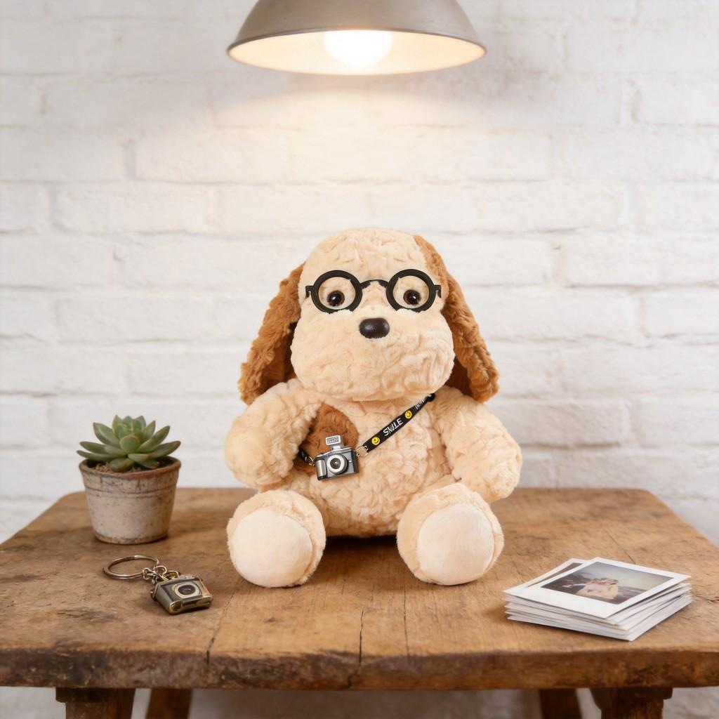 Camera Dog Soft Plush Figure With Pp Cotton Filling For All Ages Decoration
