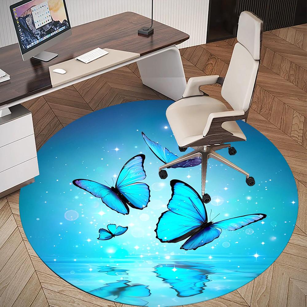 1pc Butterfly, Water Round Chair mat Area Rug - Non-Slip, Floor Mat for Office, Bedroom, home decor Christmas Gift p0811120
