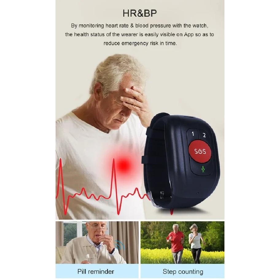 4G Elderly alarm GPS Watch 2G Tracking Bracelet Health monitor SOS IP67 Waterproof Locator Fall Alert Tracker for Old People