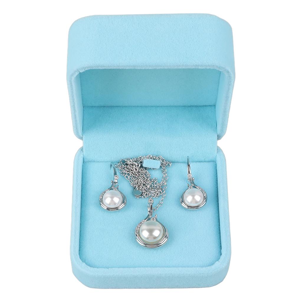 Woman Artificial Pearl Jewelry Set with Case Faux Pearl Pendant Necklace Drop Earrings Fashion