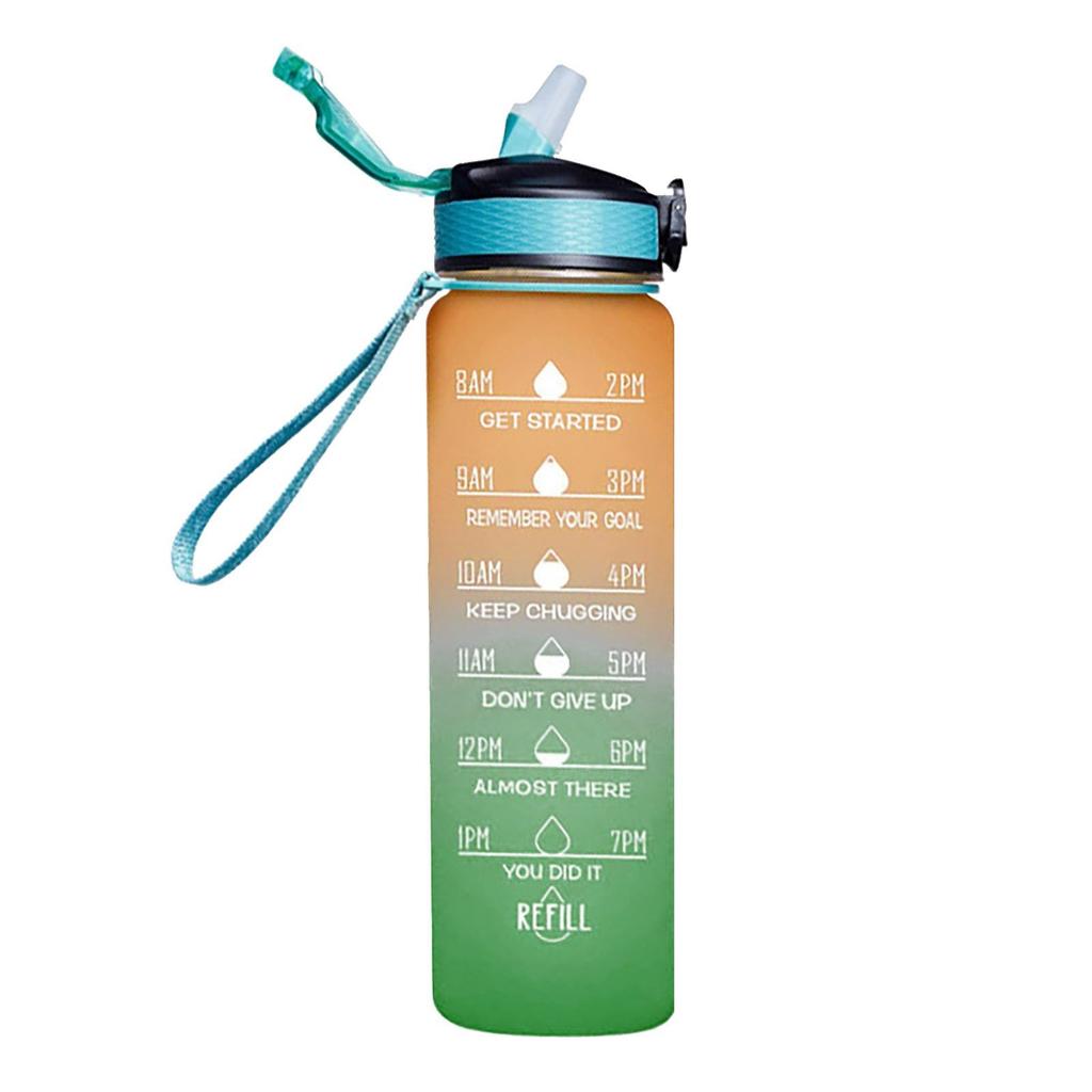 32oz Motivational Fitness Sports Water Bottle With Time & Straw, Large Wide Mouth Leakproof