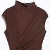 Women's Clothing Winter European and American Pleated Decorative Semi-turtleneck Sleeveless Midi Long Dress