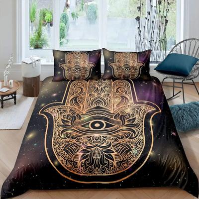 Housse de couette Hamsa indienne Polyester Galaxie Ensemble de literie Style Boho Chic Housse de couette Pour Adolescent Adulte Double Queen King Size