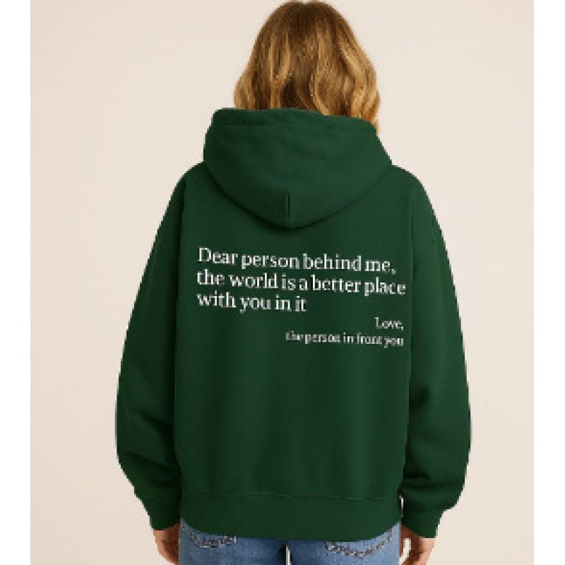 Womens Oversized Hooded Sweatshirt With Kangaroo Pocket Letter Print Short Sleeve Loose Fit