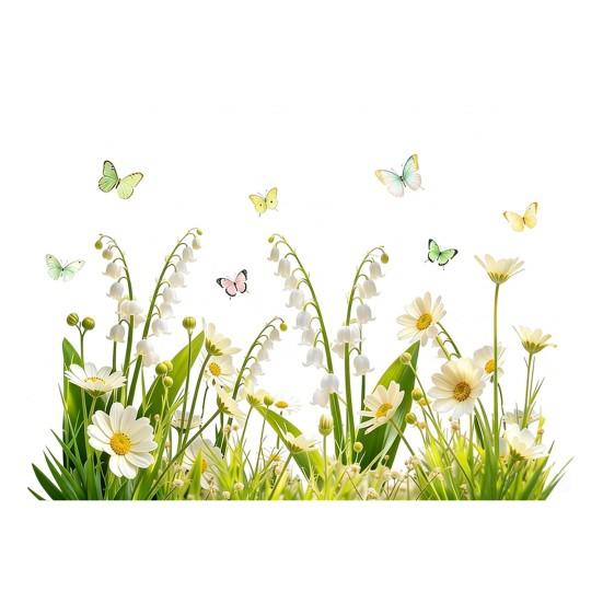 Bílá květinová fólie na okno Odnímatelná vodotěsná PVC květinová statická skleněná nálepka Jarní dekorace okna pro domácnost, kancelář, obývací pokoj