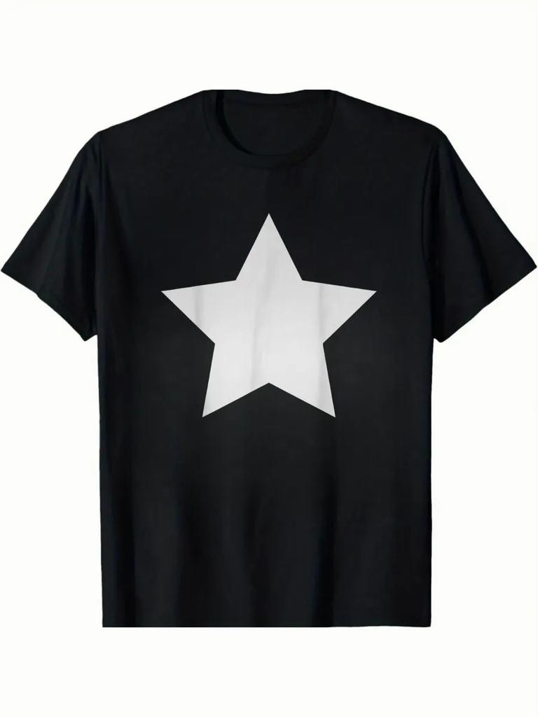 Black T-Shirt with White Star - uUnisex Casual