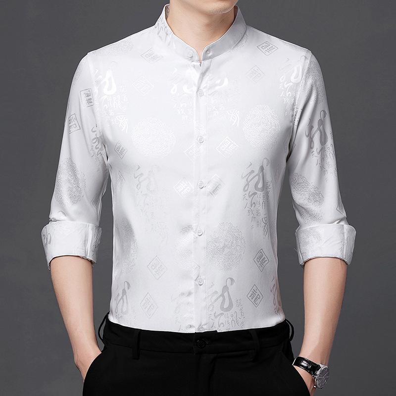 Men's Shirt Long Sleeve New Style Casual Thin Stand Collar Shirt for Young and Middle-aged People Chinese Style Shirt Tang Suit