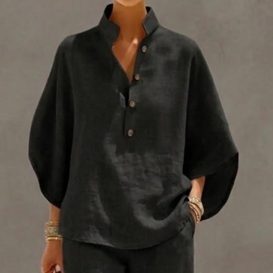 Women's Batwing Sleeve Linen Two-Piece Set Casual Shirt And Wide Leg Pants Outfit Summer Vacation Lounge Sets