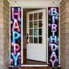 2 Pcs Happy Birthday Door Banner, Neon Lights Theme, Polyester Fabric, Easy to Hang, Indoor/Outdoor Use