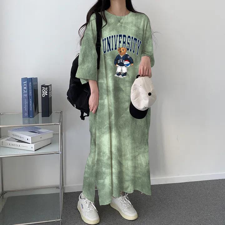 

Женское платье-футболка с коротким рукавом в корейском стиле тай-дай - трендовая летняя мода Medium зелёный